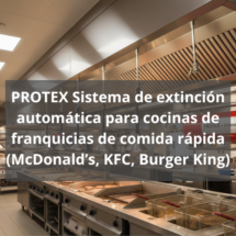 Sistema de extinción automática para cocinas de franquicias de comida rápida. Protección avanzada y normativa en cocinas profesionales de alto rendimiento.