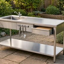 Descubre cómo elegir las medidas y configuración adecuadas de una mesa de acero inoxidable para aprovechar mejor tu zona de barbacoa.