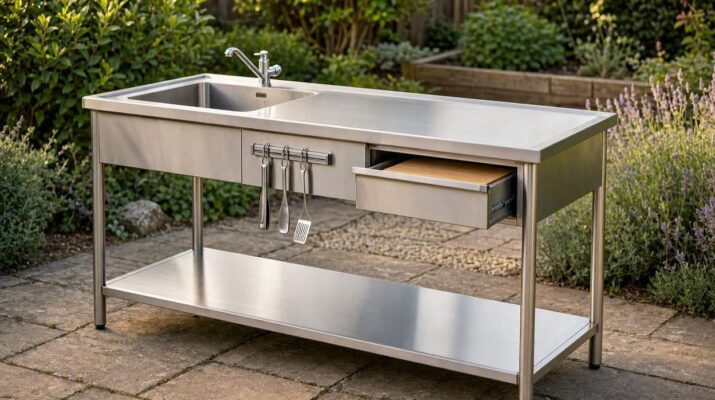 Descubre cómo elegir las medidas y configuración adecuadas de una mesa de acero inoxidable para aprovechar mejor tu zona de barbacoa.